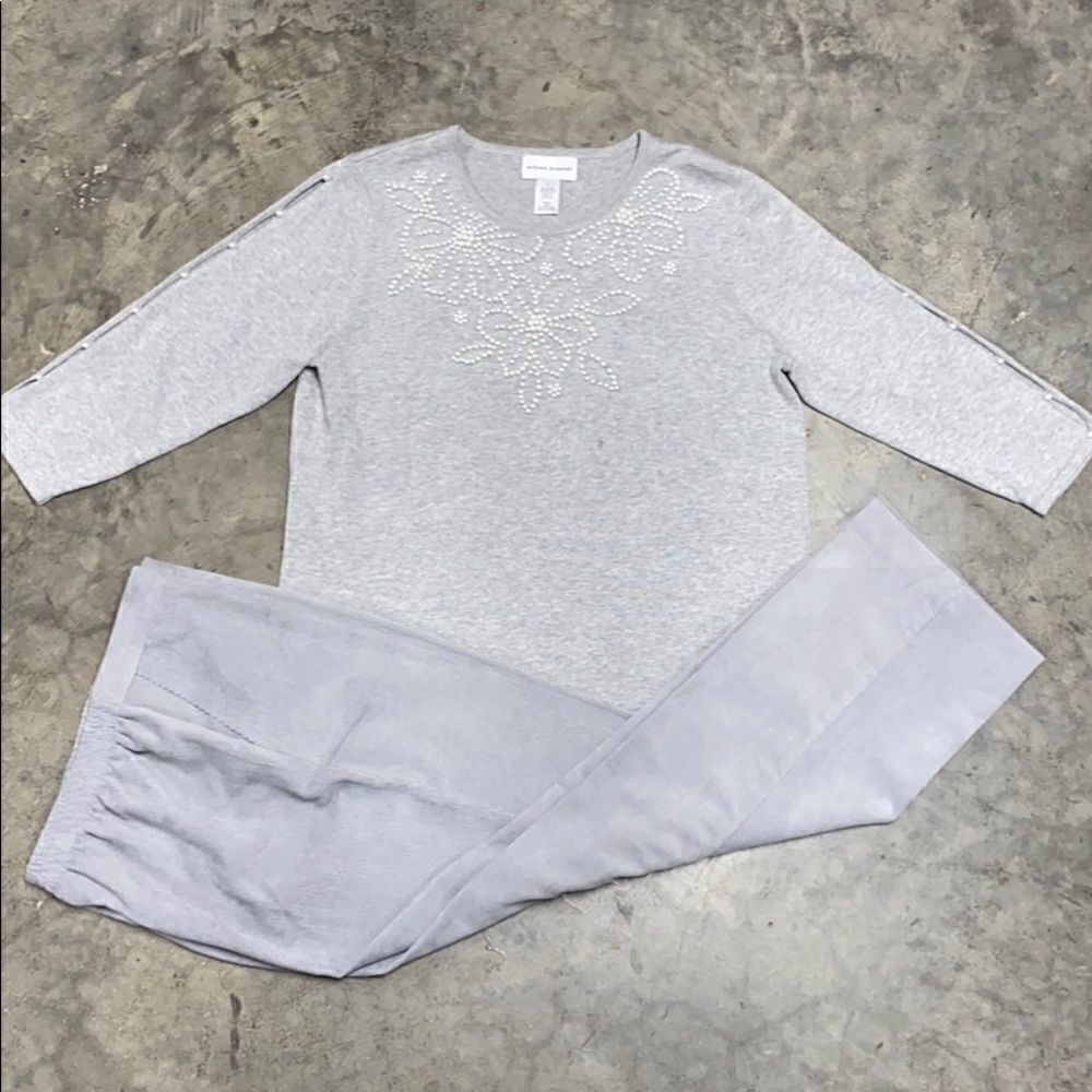 Alfred Dunner Gray Sweater Corduroy Pant Set